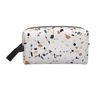 Grande borsa cosmetica da viaggio, riutilizzabile, motivo marmo terrazzo, stampa pastello, kit dopp per articoli da toeletta, organizer portatile per uomini e donne, bianco, taglia unica