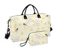 Grande borsa da allenamento pieghevole per la notte con borsa da toeletta per viaggi di lavoro ape felice buona fortuna cartoni animati margherita, Bee Felice Buona fortuna Cartoni animati Daisy, 1