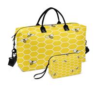 Grande borsa da palestra borsa da viaggio per la notte con borsa da toilette per allenamento multifunzionale senza cuciture api felici buona fortuna oro miele, Multi, 1 size, Moderno/adattabile