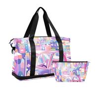 Grande borsa da palestra colorata per auto e città, da viaggio, per la notte, con borsa da toilette per sport, impermeabile, cartone animato, colorato, automobile, e, città, 1 size