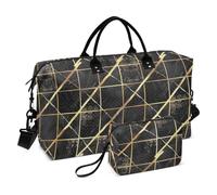 Grande borsa da palestra con linee geometriche a quadri neri e oro borsa da palestra grande borsa da palestra con borsa da toilette per aeroplano da viaggio impermeabile