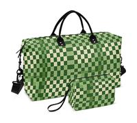 Grande borsa da palestra con motivo a scacchiera verde con cinghia regolabile per escursioni impermeabile