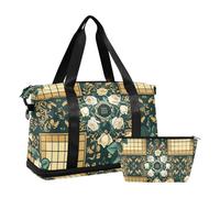 Grande borsa da palestra con motivo quadrato verde e giallo, borsa da viaggio per oggetti personali con borsa da toilette per allenamento impermeabile, Motivo quadrato verde e giallo, 1 size