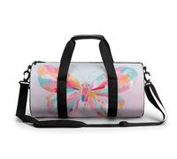 Grande borsa da palestra da viaggio astratta rosa rossa farfalla per donne uomini borsa da viaggio cilindrica borsa da allenamento sportiva con tracolla