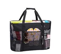 Grande borsa da spiaggia - borsa tote in rete di grande capacità, borsa da spiaggia leggera riutilizzabile | sospetto di stoccaggio portatile con più tasche per la spiaggia, fare shopping, Nero , Se