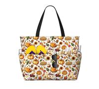 Grande borsa da spiaggia da donna a prova di sabbia, borsa tote con cerniera per autunno del Ringraziamento stampa cibo estate lavoro viaggi