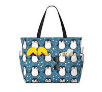 Grande borsa da spiaggia da donna, a prova di sabbia, con simpatico pinguino in stile cartone animato, 1 stampa, estiva, lavoro, viaggi, con cerniera