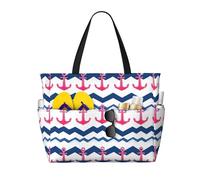 Grande borsa da spiaggia da donna a prova di sabbia, con stampa a onde di ancora rosa, estiva, lavoro, viaggi, con cerniera