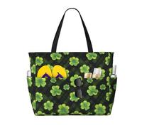 Grande borsa da spiaggia da donna, a prova di sabbia, con stampa a quadri verdi, estiva, lavoro, viaggi, con cerniera