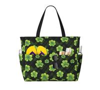 Grande borsa da spiaggia da donna a prova di sabbia, con stampa a quadri verdi, estiva, viaggi, lavoro, con cerniera