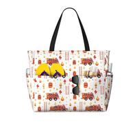 Grande borsa da spiaggia da donna a prova di sabbia, con stampa a scala di camion dei pompieri, estiva, lavoro, viaggi, con cerniera