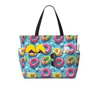 Grande borsa da spiaggia da donna a prova di sabbia, con stampa colorata ad anello da nuoto, estiva, lavoro, viaggi, borsa tote con cerniera