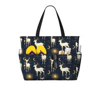 Grande borsa da spiaggia da donna, a prova di sabbia, con stampa di alce bianca e cielo stellato, estiva, lavoro, viaggi, con cerniera