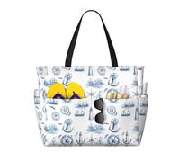 Grande borsa da spiaggia da donna, a prova di sabbia, con stampa di ancora, con stampa di faro, estiva, lavoro, viaggi, con cerniera