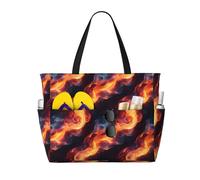 Grande borsa da spiaggia da donna a prova di sabbia, con stampa di fiamme blu e rosse, borsa tote con cerniera