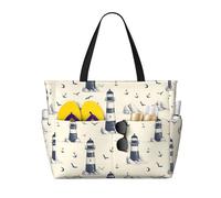 Grande borsa da spiaggia da donna a prova di sabbia, con stampa di gabbiani e ancora, estiva, lavoro, viaggi, con cerniera