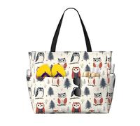 Grande borsa da spiaggia da donna, a prova di sabbia, con stampa di gufo nel bosco, estiva, lavoro, viaggi, con cerniera