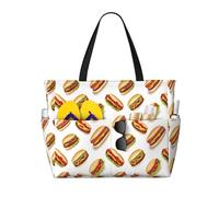 Grande borsa da spiaggia da donna, a prova di sabbia, con stampa di manzo, pancetta, hamburger, estiva, lavoro, viaggi, con cerniera