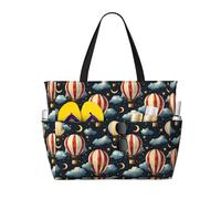 Grande borsa da spiaggia da donna, a prova di sabbia, con stampa di mongolfiere, cielo stellato, estiva, lavoro, viaggi, con cerniera