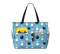 Grande borsa da spiaggia da donna a prova di sabbia, con stampa di palla da bowling, estiva, lavoro, viaggi, con cerniera