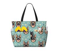 Grande borsa da spiaggia da donna a prova di sabbia, con stampa di pastore tedesco, borsa tote con cerniera