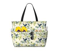 Grande borsa da spiaggia da donna a prova di sabbia, con stampa di piante verdi e colibrì, borsa tote con cerniera