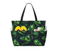Grande borsa da spiaggia da donna, a prova di sabbia, con stampa di teschio di dinosauro e fulmini, estiva, da viaggio, da lavoro, con cerniera