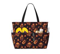 Grande borsa da spiaggia da donna a prova di sabbia, con stampa di teschio di fuoco rosso, borsa da viaggio estiva con cerniera