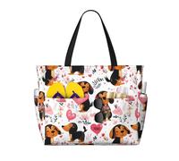 Grande borsa da spiaggia da donna a prova di sabbia, con stampa di un simpatico cane con palloncino a forma di cuore, estiva, lavoro, viaggi, con cerniera