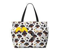 Grande borsa da spiaggia da donna a prova di sabbia, con stampa di un simpatico cane Rottweiler, estiva, lavoro, viaggi, con cerniera