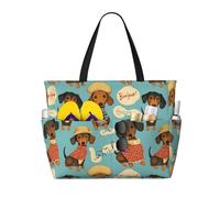 Grande borsa da spiaggia da donna, a prova di sabbia, con stampa di un simpatico cappello con cane, estiva, lavoro, viaggi, con cerniera