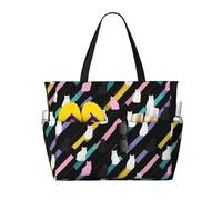 Grande borsa da spiaggia da donna, a prova di sabbia, con stampa di un simpatico gatto arcobaleno, per l'estate, il lavoro, i viaggi, con cerniera