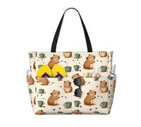 Grande borsa da spiaggia da donna a prova di sabbia, con stampa di un simpatico porcellino d'India, borsa tote con cerniera