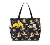 Grande borsa da spiaggia da donna, a prova di sabbia, con stampa di volpe e cielo, estiva, da lavoro, da viaggio, con cerniera