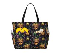 Grande borsa da spiaggia da donna, a prova di sabbia, con stampa gotica in maschera dorata, estiva, viaggi, lavoro, con cerniera
