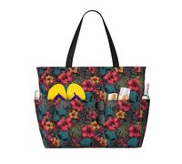 Grande borsa da spiaggia da donna a prova di sabbia, con stampa hawaiana floreale aliena, borsa tote con cerniera