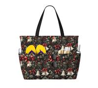 Grande borsa da spiaggia da donna, a prova di sabbia, con stampa natalizia a campana, estiva, lavoro, viaggi, con cerniera
