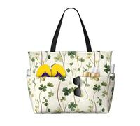 Grande borsa da spiaggia da donna a prova di sabbia, con stampa vintage verde erba, estiva, lavoro, viaggi, con cerniera