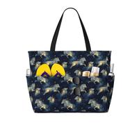 Grande borsa da spiaggia da donna a prova di sabbia, fantasia con cielo stellato, lupo, stampa estiva, lavoro, viaggi, borsa tote con cerniera