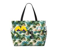 Grande borsa da spiaggia da donna a prova di sabbia - Hawaii piccola isola stampa estate lavoro viaggio tote bag con cerniera
