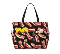Grande borsa da spiaggia da donna a prova di sabbia, motivo bacon, stampa estiva, lavoro, viaggi, borsa tote con cerniera