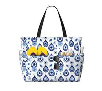 Grande borsa da spiaggia da donna a prova di sabbia - Occhi azzurri stampa estate lavoro viaggio tote bag con cerniera