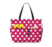 Grande borsa da spiaggia da donna a prova di sabbia, stampa a pois rosa brillante (b) estiva, lavoro, viaggi, tote bag con cerniera
