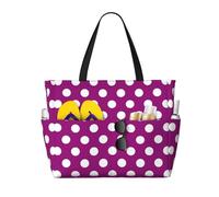 Grande borsa da spiaggia da donna a prova di sabbia, stampa a pois viola brillante, borsa tote con cerniera