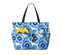 Grande borsa da spiaggia da donna a prova di sabbia, stampa astratta con inchiostro blu, stampa estiva, lavoro, viaggi, con cerniera