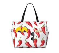 Grande borsa da spiaggia da donna a prova di sabbia, stampa rossa peperone brillante, borsa tote con cerniera