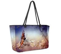 Grande borsa da spiaggia da donna, borsa da viaggio con cavalli bianchi, borsa a tracolla impermeabile con tasche, Multicolore 9, 14.5x20.8x5.5in/37x53x14cm