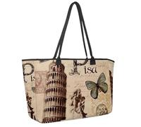 Grande borsa da spiaggia da donna, borsa da viaggio Paris Pisa con tasche, borsa a tracolla impermeabile, Multicolore 1., 14.5x20.8x5.5in/37x53x14cm