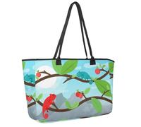 Grande borsa da spiaggia da donna, camaleonte con ciliegia, borsa da viaggio con tasche, borsa a tracolla impermeabile, Multicolore 1., 14.5x20.8x5.5in/37x53x14cm