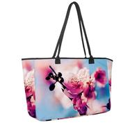 Grande borsa da spiaggia da donna, chihuahua con rosa, borsa da viaggio con tasche, borsa a tracolla impermeabile, Multicolore 4., 14.5x20.8x5.5in/37x53x14cm